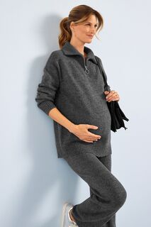 Вязаный свитер для беременных на молнии на шее Next, серый