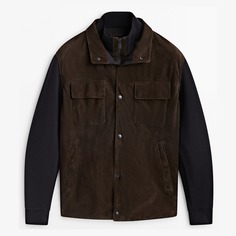 Куртка Massimo Dutti Contrast Suede And Knit, коричневый/черный