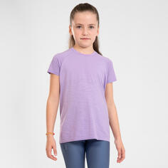 Беговая рубашка с короткими рукавами для девочек без шва - Care фиолетовый KIPRUN, неоновый лавандовый/стальной синий