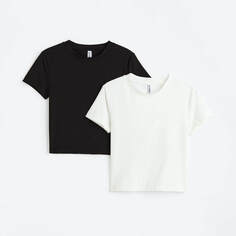 Комплект футболок H&amp;M Crop, 2 предмета, черный/белый H&M