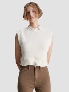 Укороченный жилет-свитер из букле с воротником-стойкой Calvin Klein, белый