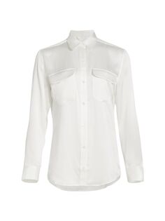 Фирменная шелковая блузка на пуговицах Equipment, белый