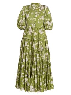 Ярусное платье макси Dalia из хлопка Erdem, оливковый