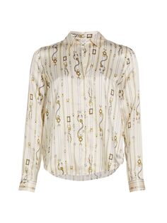 Шелковая блузка на пуговицах с принтом Tyler L&apos;AGENCE, экру L'agence