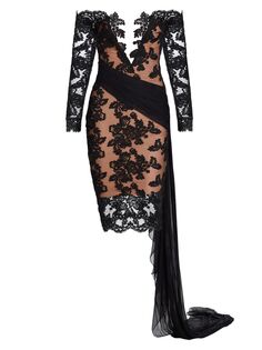 Платье Demi с вышивкой и открытыми плечами Michael Costello Collection, черный