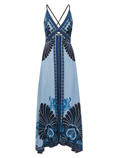 Платье макси с вырезами и принтом Emerson Reiss, синий