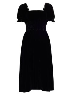 Бархатное платье-миди с отделкой кристаллами HVN, черный