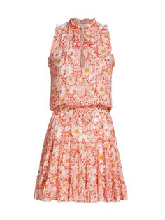 Мини-платье Clara с цветочным принтом на завязках Poupette St Barth, оранжевый