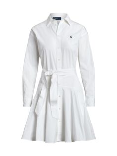 Плиссированное платье-рубашка с поясом Polo Ralph Lauren, белый