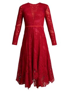 Кружевное платье миди с пышной юбкой Tadashi Shoji, красный