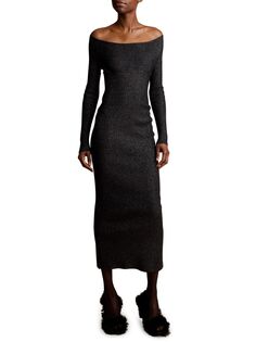 Блестящее миди-платье Marisole с открытыми плечами Khaite