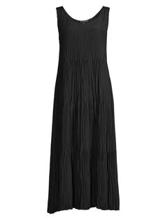 Плиссированное платье-миди без рукавов Eileen Fisher, черный