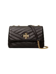 Кожаная сумка через плечо Kira Chevron Tory Burch, черный