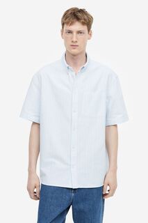 Оксфордская рубашка свободного кроя с короткими рукавами H&amp;M, светло-голубой/белый в полоску H&M