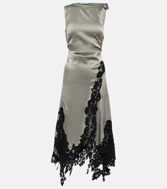 Атласное платье миди с кружевом ACNE STUDIOS, серый