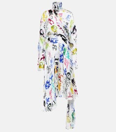 Атласное платье миди с принтом Twisted BALENCIAGA, разноцветный
