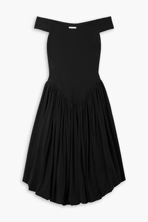Платье миди из эластичного хлопка со сборками и открытыми плечами KHAITE, черный