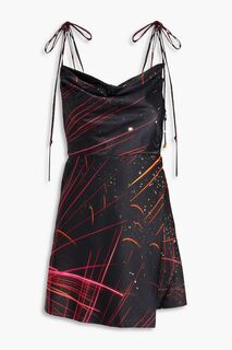 Платье мини Ariella из эластичного атласа с эффектом запаха и принтом RETROFÊTE, черный