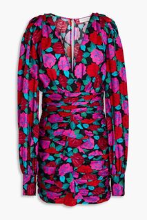 Платье мини Carissa из жаккарда с цветочным принтом и сборками RONNY KOBO, пурпурный