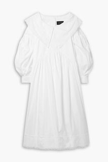 Платье миди из хлопкового поплина со сборками и вышивкой SIMONE ROCHA, белый