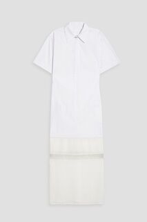 Платье-рубашка миди из хлопкового поплина, шифона и крепона HELMUT LANG, белый