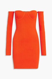 Платье мини в рубчик с открытыми плечами HELMUT LANG, оранжевый