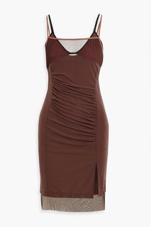 Мини-платье из многослойной сетки и джерси HELMUT LANG, коричневый