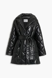 Стеганое пальто из искусственной кожи Maxim с поясом STAND STUDIO, черный