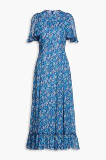Платье мини Midnight Tremors из хлопкового шифона с оборками и цветочным принтом THE VAMPIRE&apos;S WIFE, синий