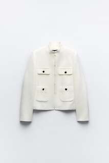 Текстурный пиджак с высоким вырезом Zara, устричный белый