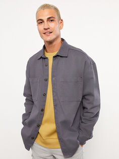 Удобная мужская куртка-рубашка из габардина с длинными рукавами LCW Casual