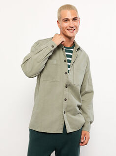 Удобная мужская куртка-рубашка из габардина с длинными рукавами LCW Casual