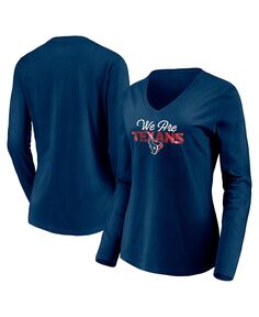 Женская темно-синяя футболка Houston Texans High Value с длинным рукавом и v-образным вырезом Fanatics, темно-синий