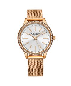 Женские часы Legacy из нержавеющей стали розового золота, серебристый циферблат, круглые часы 41 мм Stuhrling, золотой