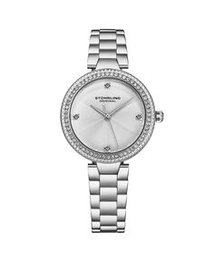 Женские часы Legacy, серебристая нержавеющая сталь, серебристый циферблат, круглые часы 39 мм Stuhrling