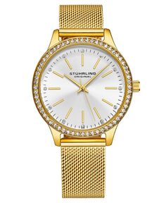 Женские часы Legacy из нержавеющей стали цвета золота, серебристый циферблат, круглые часы 41 мм Stuhrling, золотой