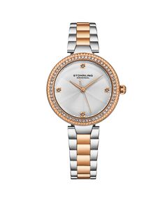 Женские часы Legacy из нержавеющей стали розового золота, серебристый циферблат, круглые часы 39 мм Stuhrling, золотой