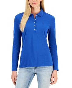 Женская однотонная рубашка-поло с длинными рукавами Tommy Hilfiger, синий