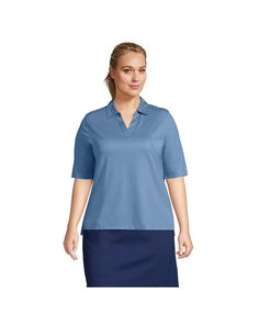 Женская футболка-поло из пике с рукавами до локтя больших размеров Lands&apos; End, синий