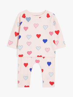 Разноцветная пижама-шаровара John Lewis Anyday Baby с принтом в виде сердечек