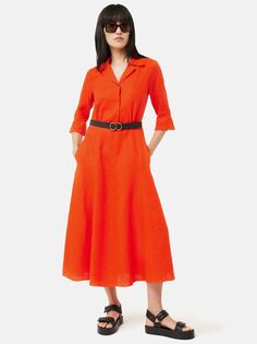 Льняное платье-рубашка миди Jigsaw, оранжевый