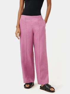 Льняные брюки-палаццо с рисунком елочка, розовые Jigsaw
