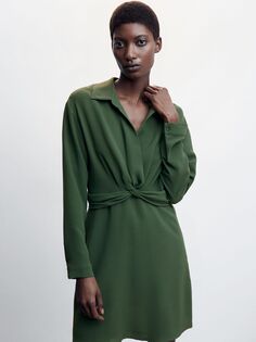 Платье-рубашка с узлом спереди Mango Carbon, бежевый/хаки