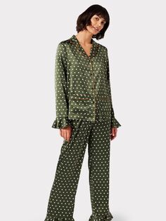 Длинный пижамный комплект Chelsea Peers с принтом в горошек, хаки