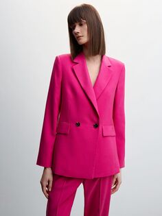 Двубортный пиджак Mango Tempo, ярко-розовый