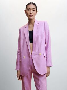 Льняной пиджак Mango Paula, пастельно-фиолетовый