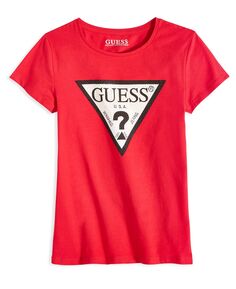 Футболка с треугольным логотипом и стразами Big Girls GUESS