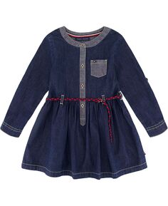Цельное джинсовое платье-рубашка с воротником-стойкой для маленьких девочек Tommy Hilfiger