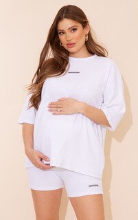 PrettyLittleThing Белая футболка в рубчик с рисунком для беременных