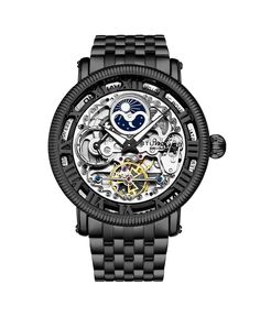 Мужские часы Legacy черного цвета из нержавеющей стали, двухцветный циферблат, круглые часы 49 мм Stuhrling